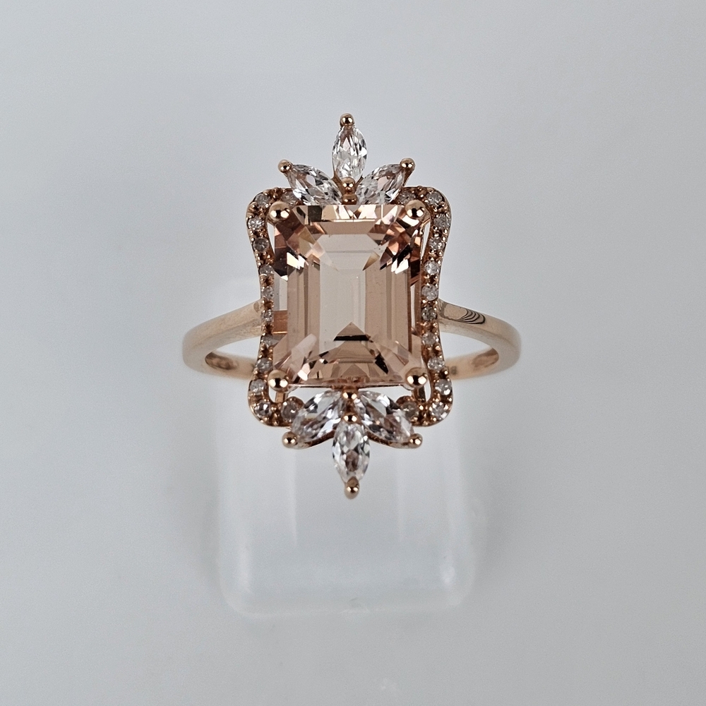 Natural 14K Rose Gold Morganite & White Zircon Ring Size 7.5! - Picture 1 of 9